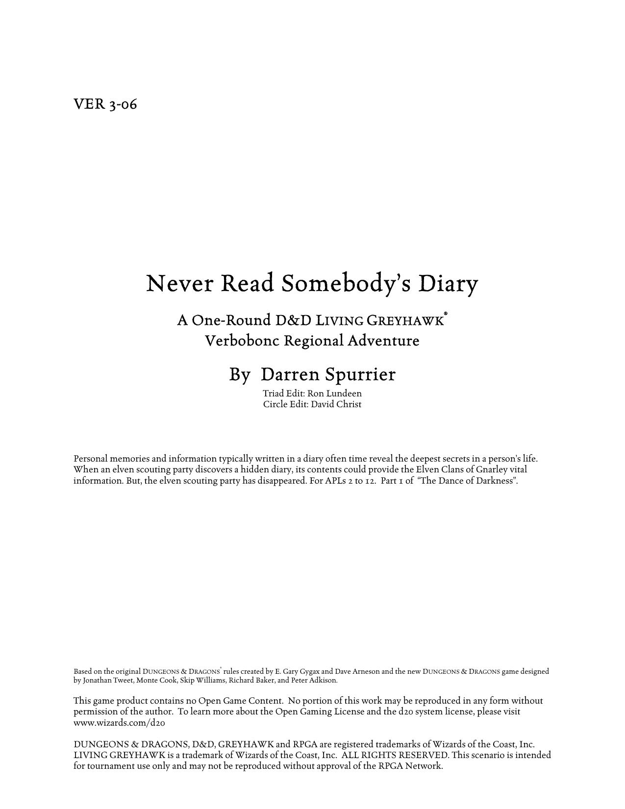 Microsoft Word - VER3-06 Never Read Somebody's Diary.doc by David Christ