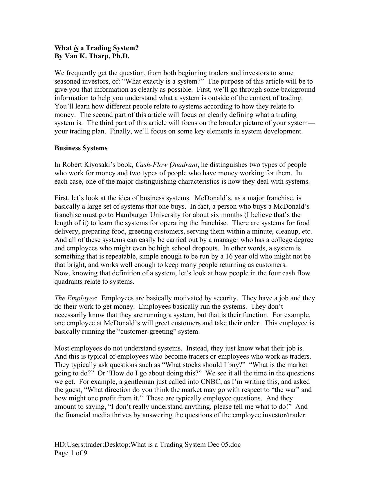 Microsoft Word - What is a Trading System Dec 05.doc by Michael Covel