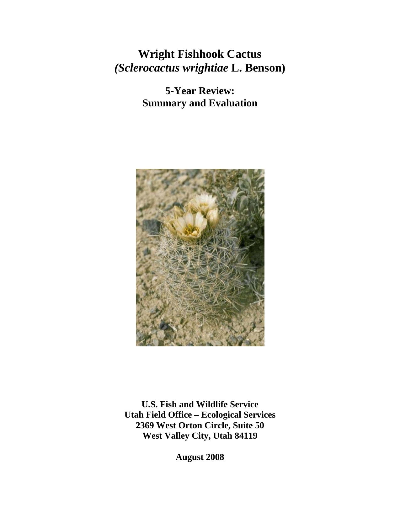 Microsoft Word - Wright's fishhook 5-year review final.doc by sewilley