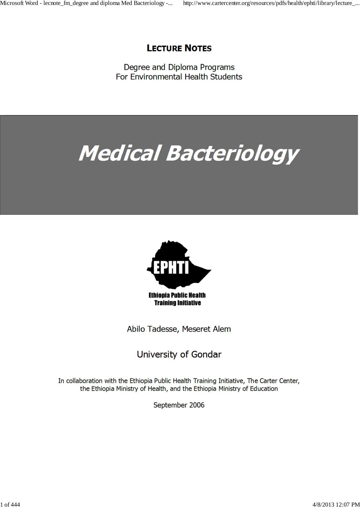 Microsoft Word - lecnote_fm_degree and diploma Med Bacteriology - MedicalBacteriology.pdf by MedicalBacteriology