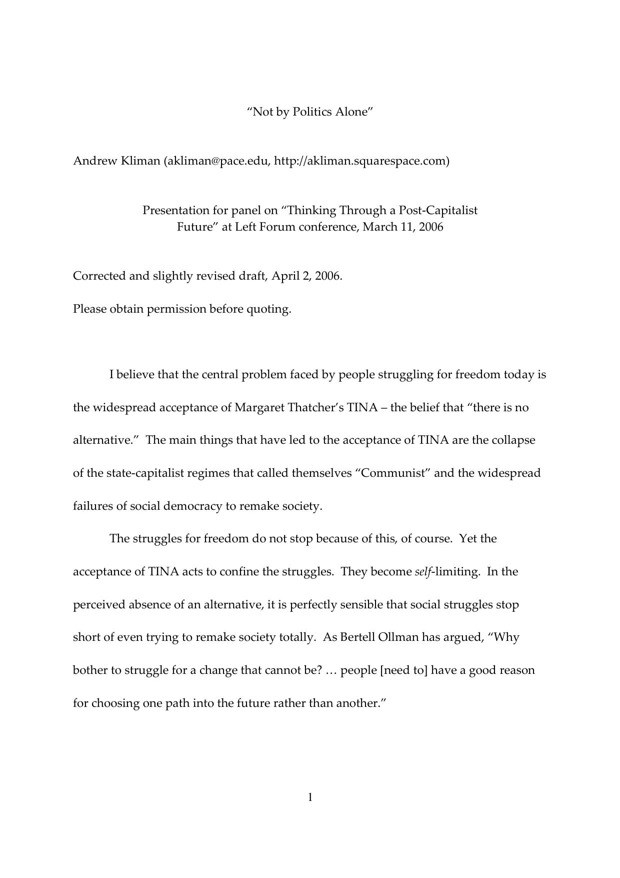 Microsoft Word - not by politics alone 4.2.06 by Bobby