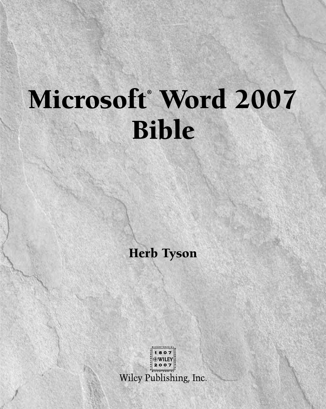 Microsoft Word 2007 Bible by Herb Tyson