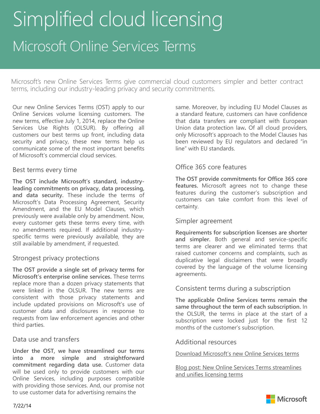 Microsoft's New Online Services Terms Partner by Elizabeth Rifer (Linsky Consulting)