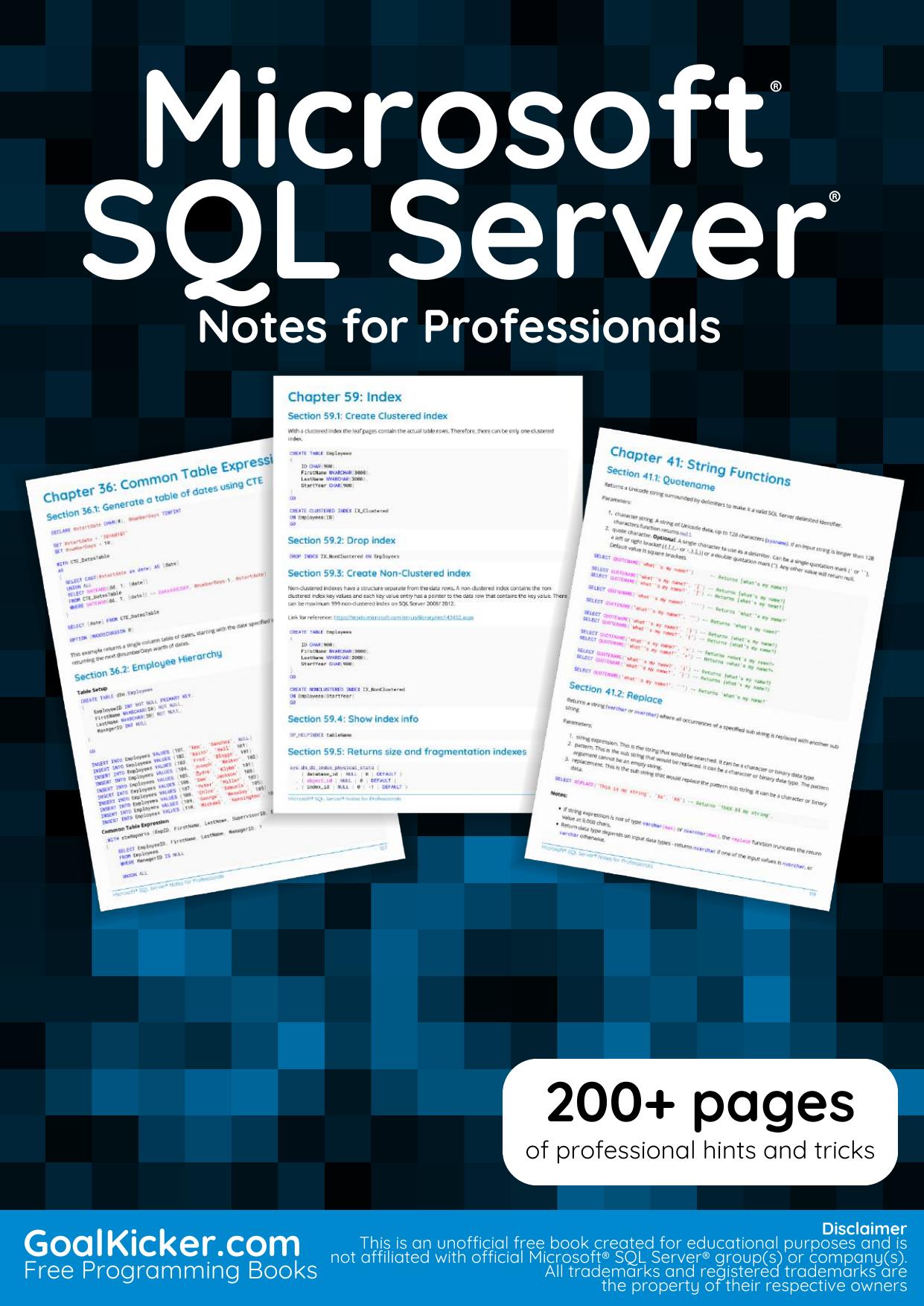MicrosoftÂ® SQL ServerÂ® Notes for Professionals book by GoalKicker Books