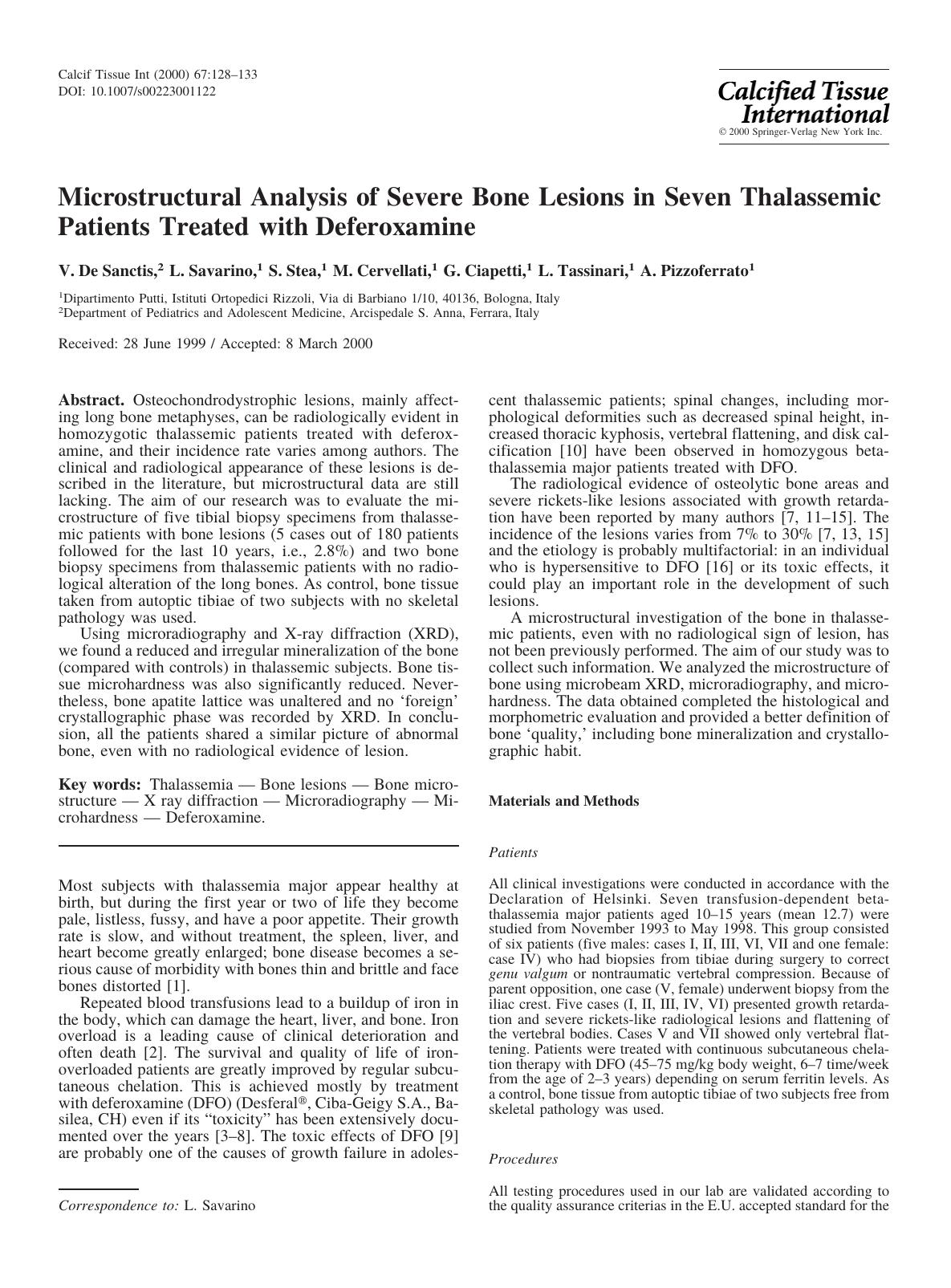 Microstructural Analysis of Severe Bone Lesions in Seven Thalassemic Patients Treated with Deferoxamine by De Sanctis V. et al