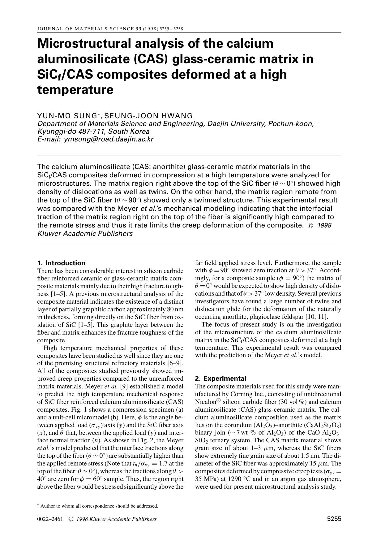 Microstructural analysis of the calcium aluminosilicate (CAS) glass-ceramic matrix in SiCfCAS composites deformed at a high temperature by Unknown