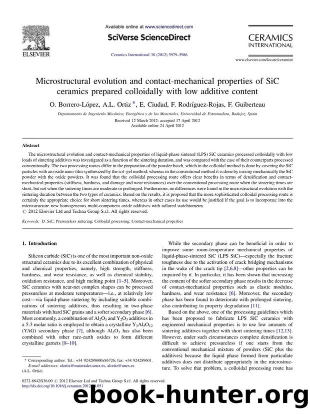 Microstructural evolution and contact-mechanical properties of SiC ceramics prepared colloidally with low additive content by O. Borrero-López