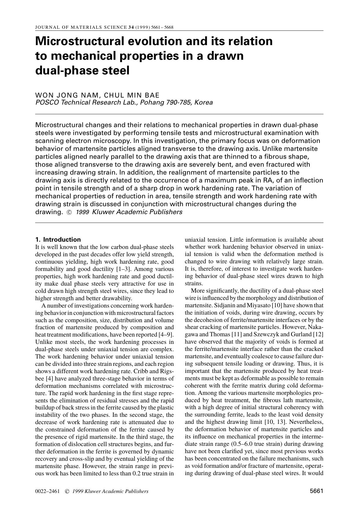 Microstructural evolution and its relation to mechanical properties in a drawn dual-phase steel by Unknown