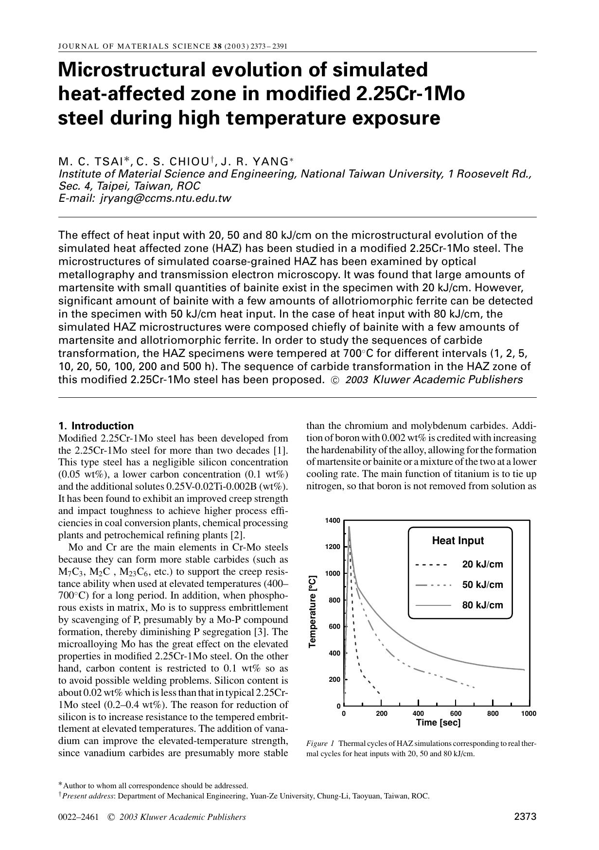 Microstructural evolution of simulated heat-affected zone in modified 2.25Cr-1Mo steel during high temperature exposure by Unknown