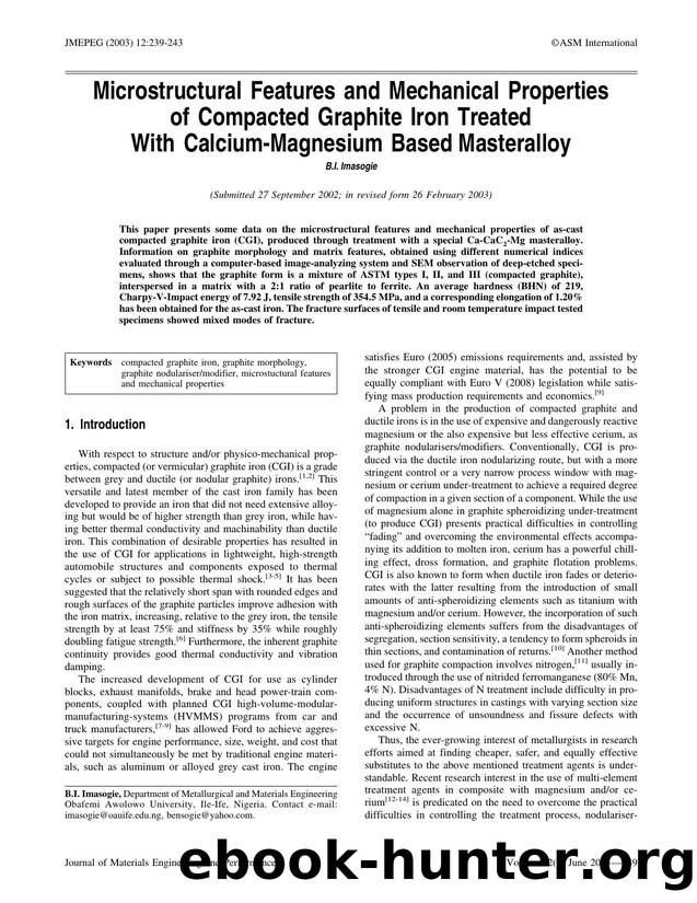 Microstructural features and mechanical properties of compacted graphite iron treated with calcium-magnesium based masteralloy by Unknown