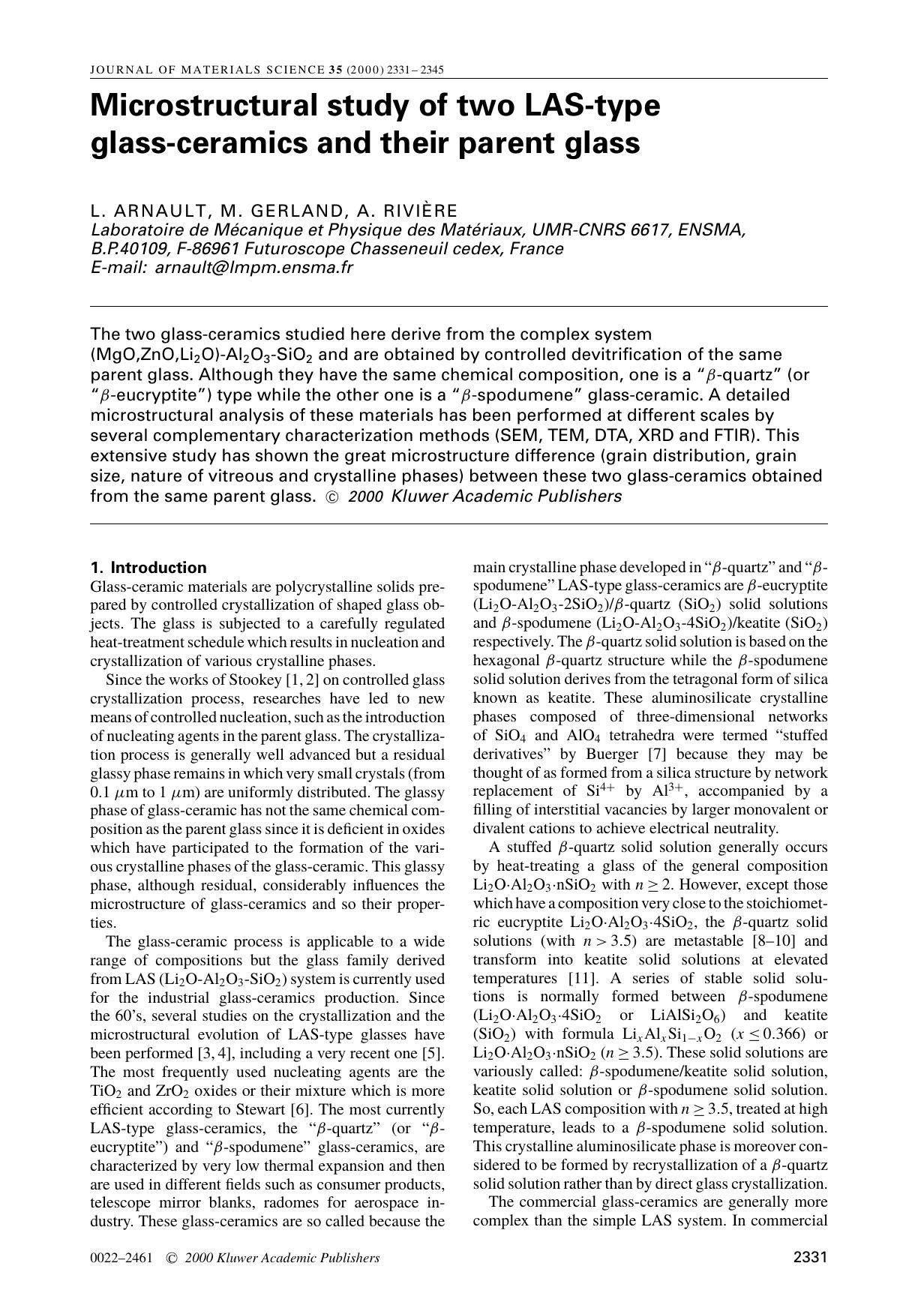Microstructural study of two LAS-type glass-ceramics and their parent glass by Unknown