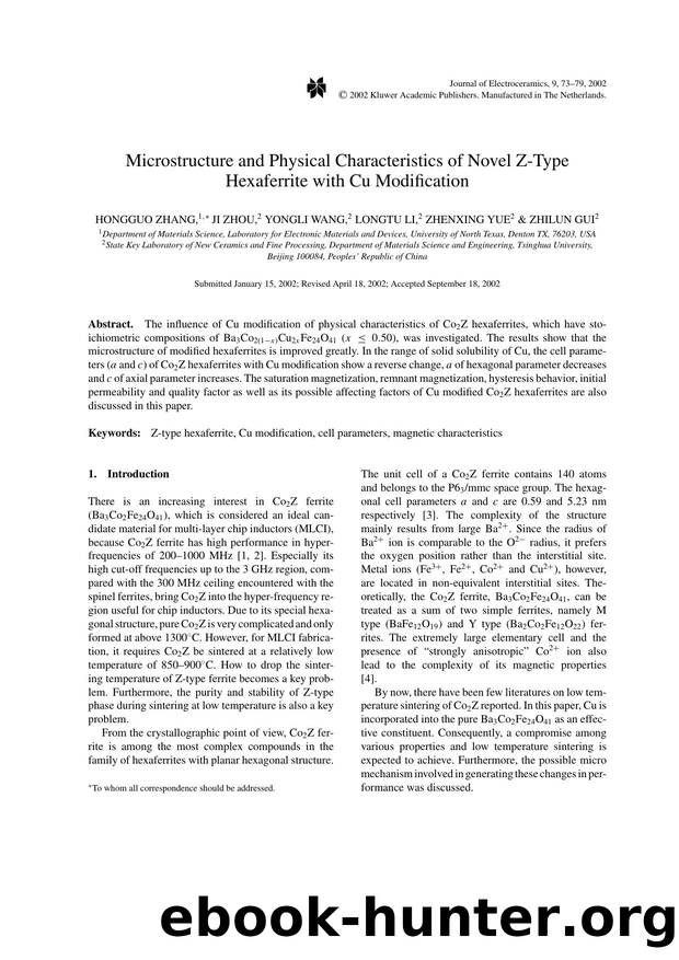 Microstructure and Physical Characteristics of Novel Z-Type Hexaferrite with Cu Modification by Unknown