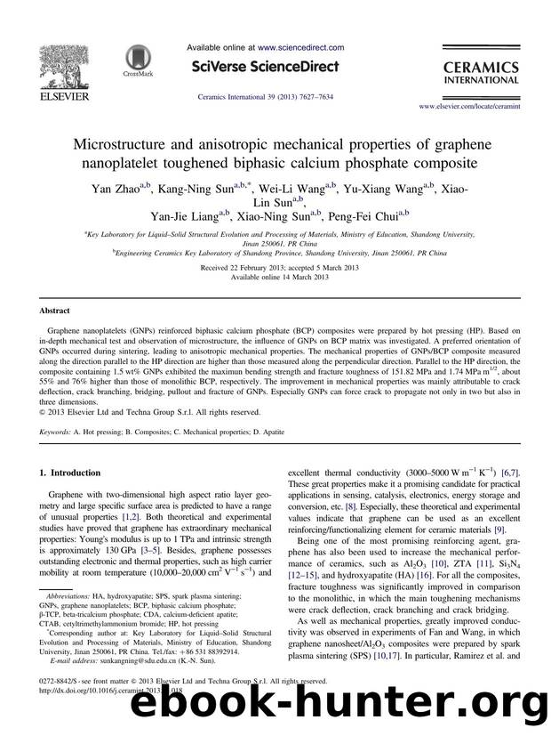 Microstructure and anisotropic mechanical properties of graphene nanoplatelet toughened biphasic calcium phosphate composite by unknow