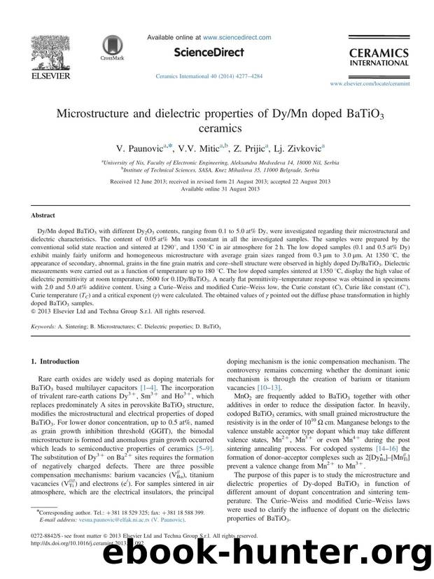 Microstructure and dielectric properties of DyMn doped BaTiO3 ceramics by V. Paunovic & V.V. Mitic & Z. Prijic & Lj. Zivkovic