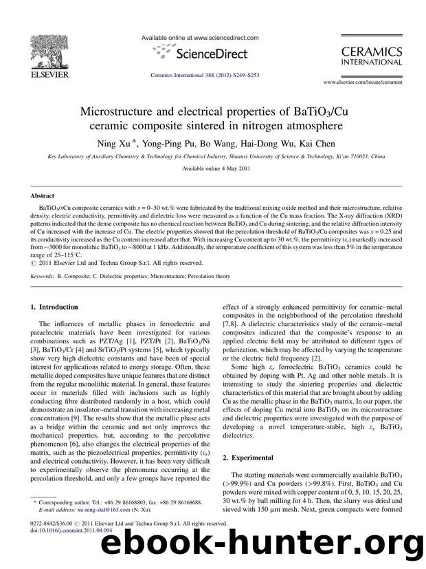Microstructure and electrical properties of BaTiO3Cu ceramic composite sintered in nitrogen atmosphere by Ning Xu