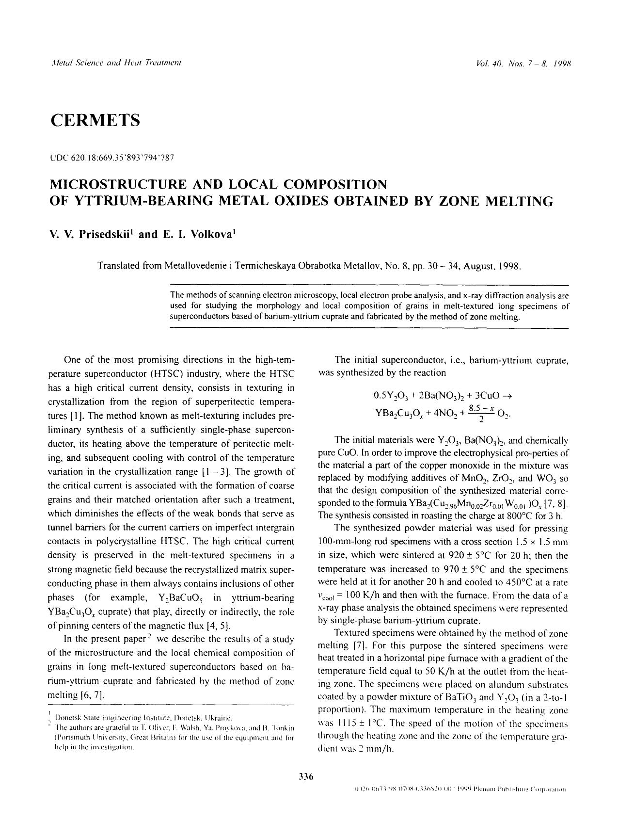 Microstructure and local composition of yttrium-bearing metal oxides obtained by zone melting by Unknown