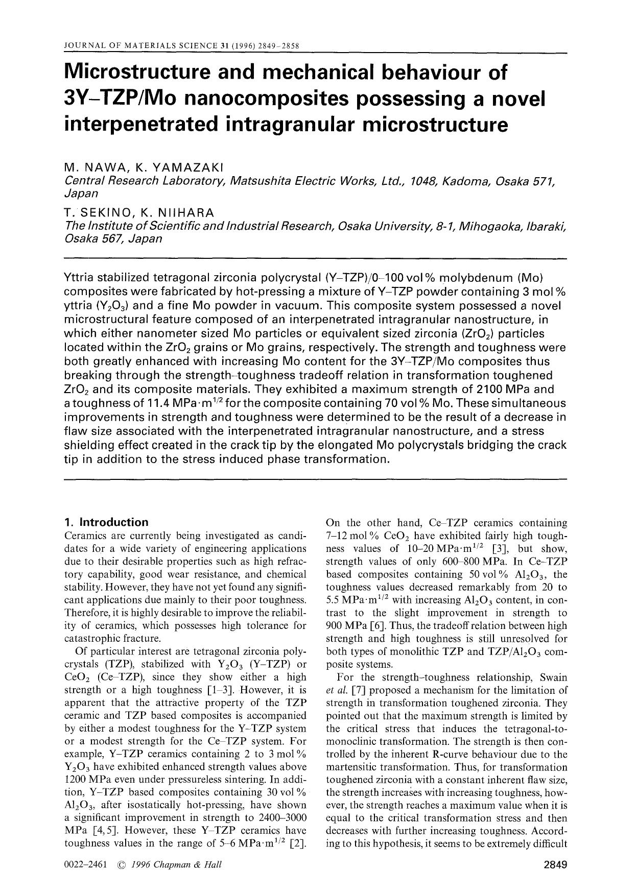 Microstructure and mechanical behaviour of 3Y-TZPMo nanocomposites possessing a novel interpenetrated intragranular microstructure by Unknown