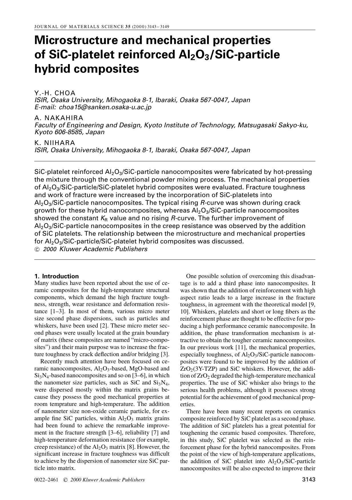 Microstructure and mechanical properties of SiC-platelet reinforced Al2O3SiC-particle hybrid composites by Unknown