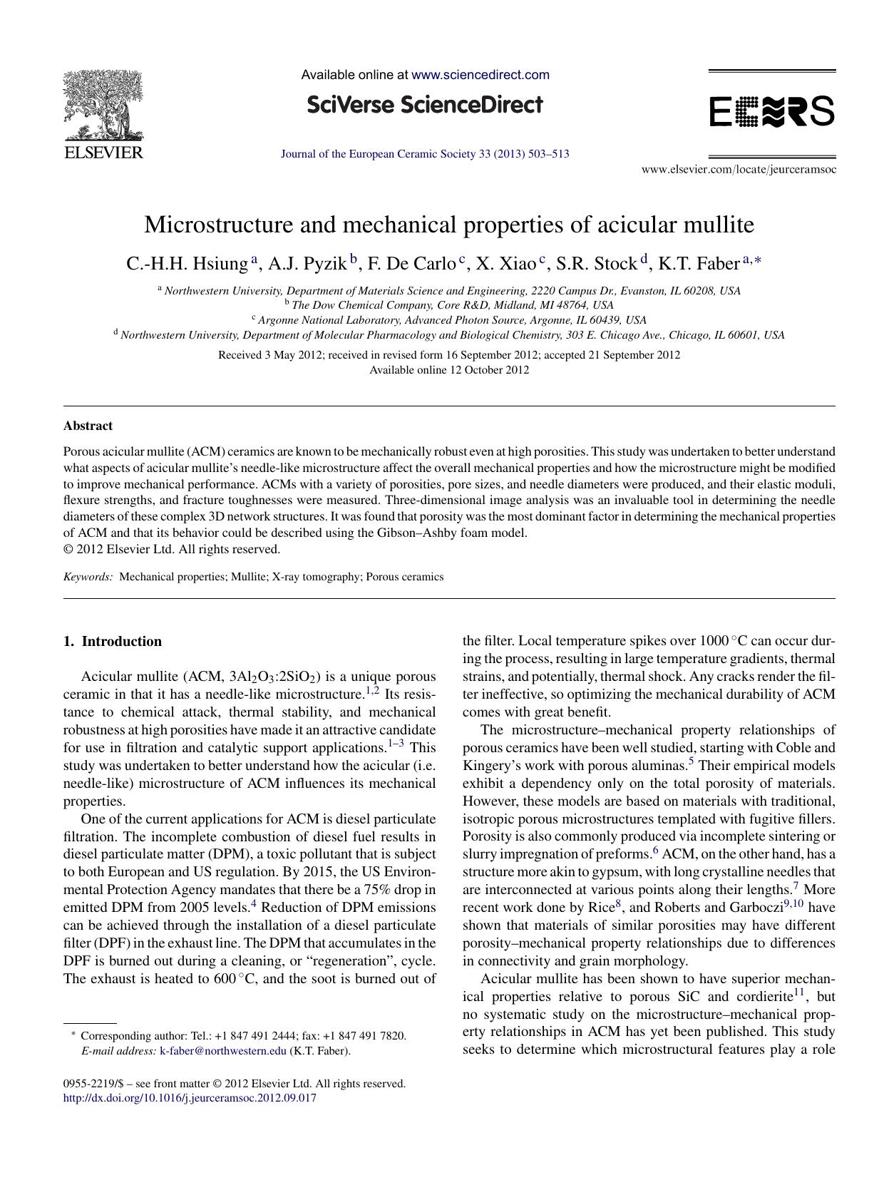 Microstructure and mechanical properties of acicular mullite by C.-H.H. Hsiung