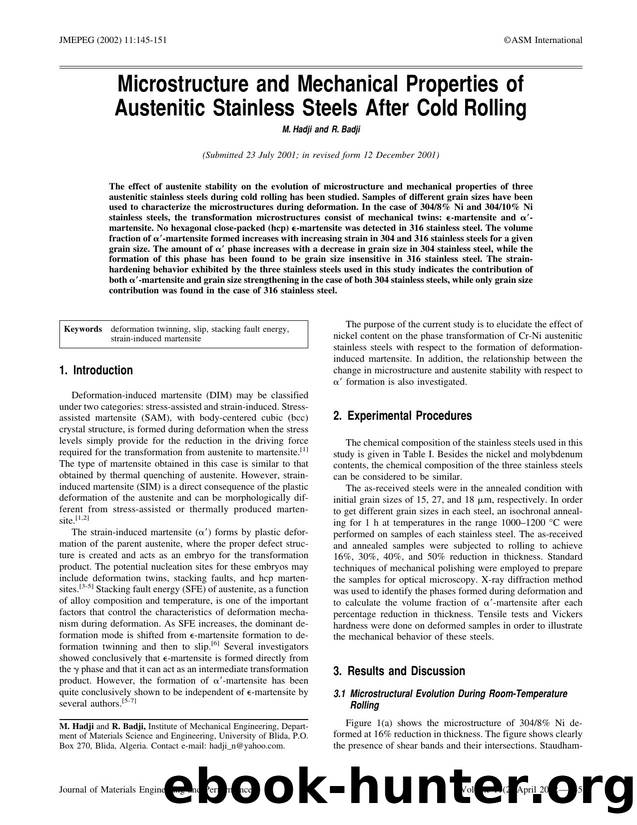 Microstructure and mechanical properties of austenitic stainless steels after cold rolling by Unknown