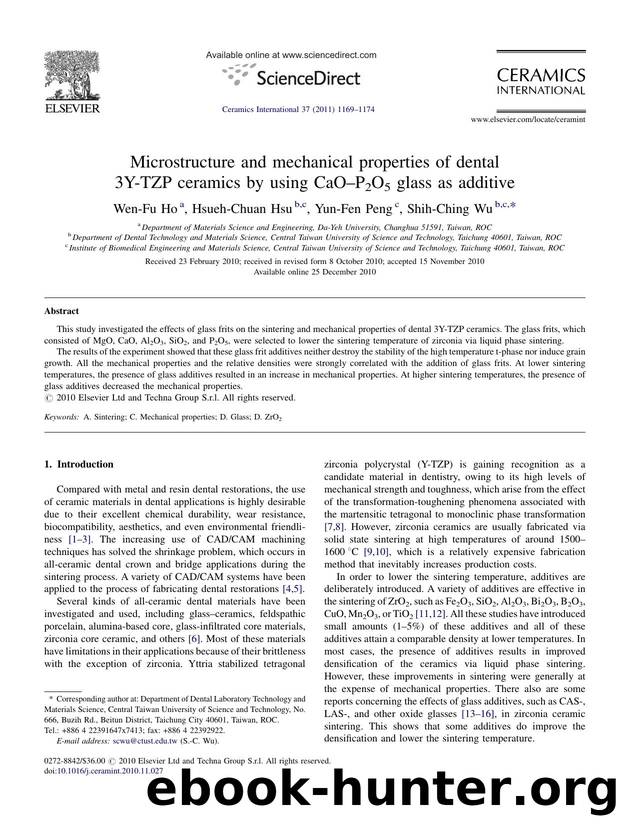 Microstructure and mechanical properties of dental 3Y-TZP ceramics by using CaOÃ¢â¬âP2O5 glass as additive by Wen-Fu Ho