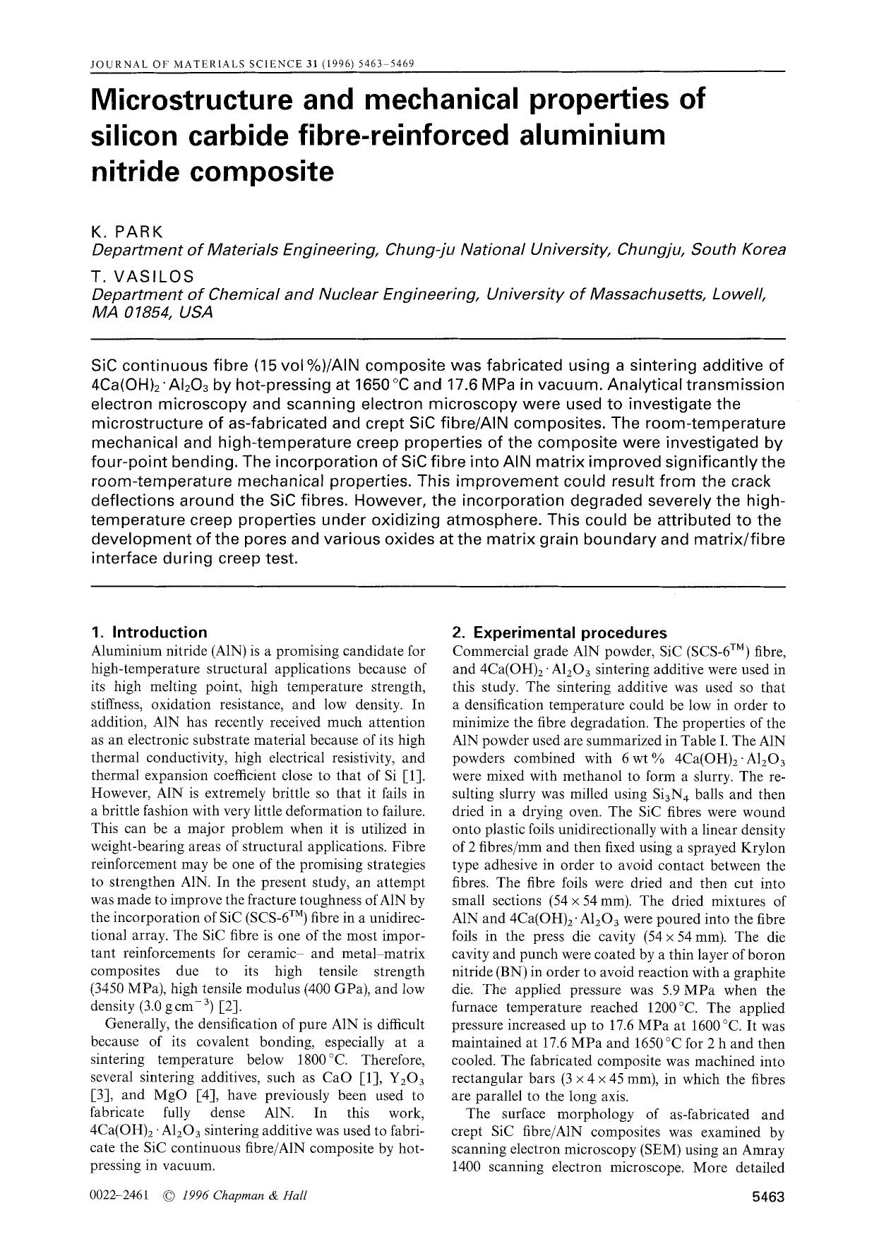 Microstructure and mechanical properties of silicon carbide fibre-reinforced aluminium nitride composite by Unknown
