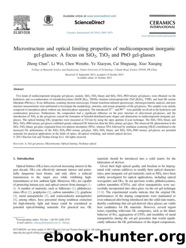 Microstructure and optical limiting properties of multicomponent inorganic gel-glasses_ A focus on SiO2, TiO2 and PbO gel-glasses by ZhengChan & LiWei & ChenWenzhe & YeXiaoyun & CaiShuguang & XiaoXueqing
