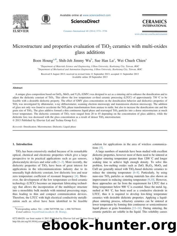 Microstructure and properties evaluation of TiO2 ceramics with multi-oxides glass additions by Boen Houng & Shih-Jeh Jimmy Wu & Sue Han Lu & Wei Chueh Chien