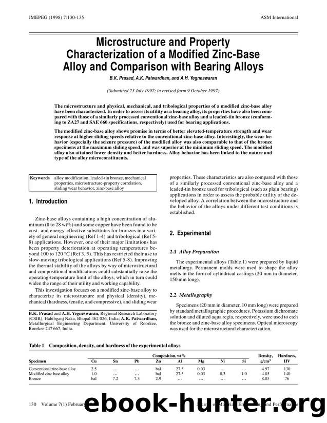 Microstructure and property characterization of a modified zinc-base alloy and comparison with bearing alloys by Unknown