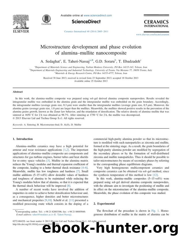 Microstructure development and phase evolution of aluminaâmullite nanocomposite by A. Sedaghat & E. Taheri-Nassaj & G.D. Soraru & T. Ebadzadeh