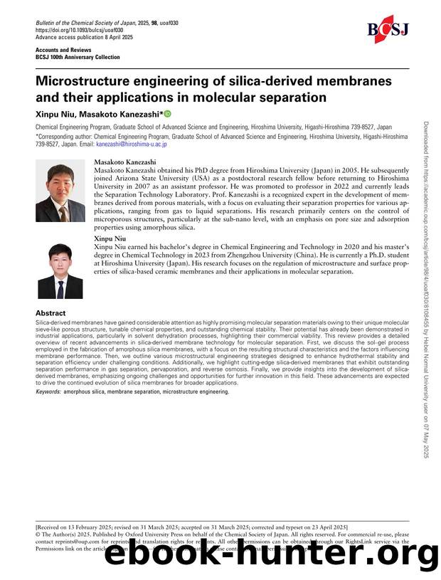 Microstructure engineering of silica-derived membranes and their applications in molecular separation by Xinpu Niu & Masakoto Kanezashi