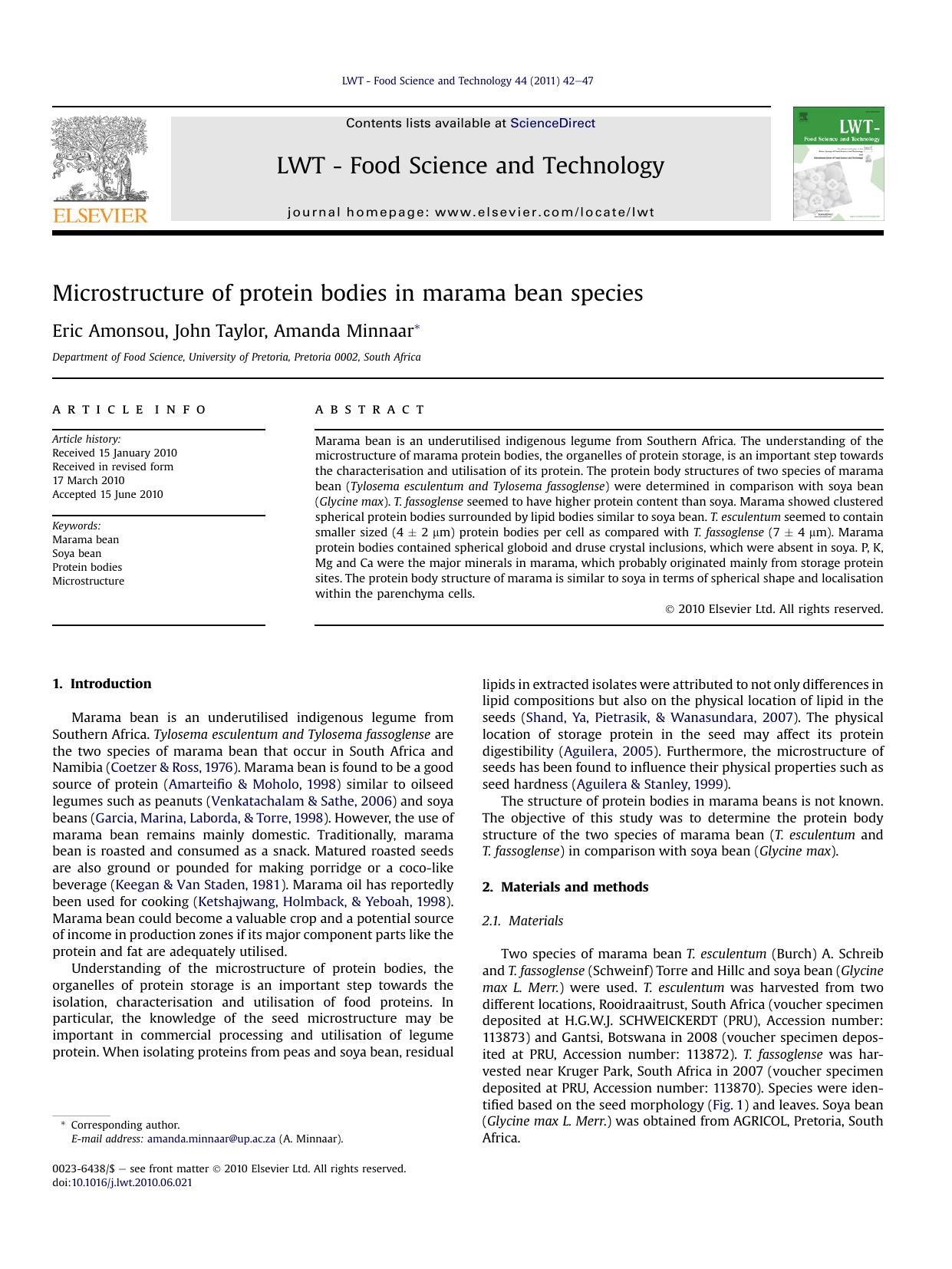 Microstructure of protein bodies in marama bean species by Eric Amonsou & John Taylor & Amanda Minnaar