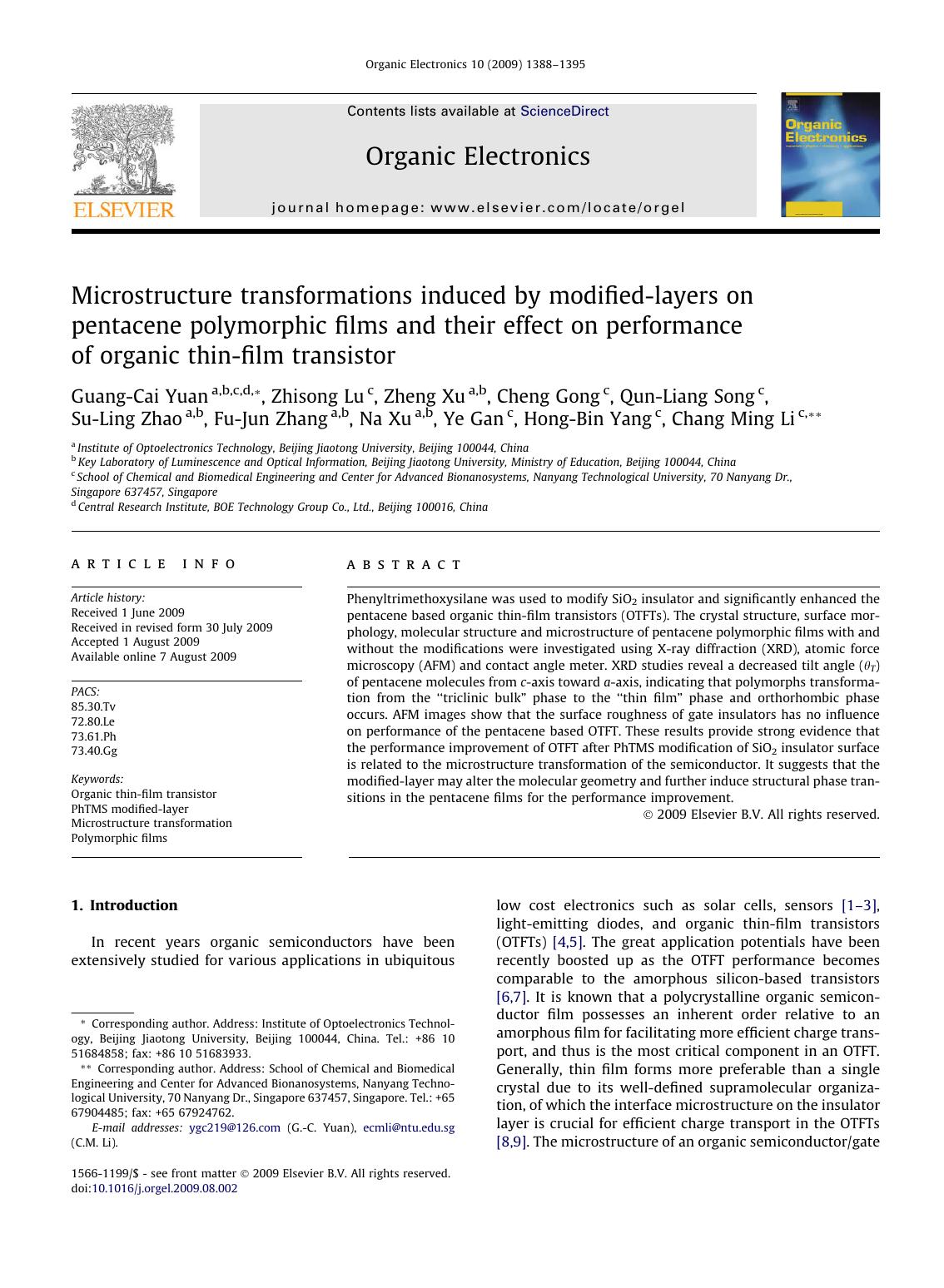 Microstructure transformations induced by modified-layers on pentacene polymorphic films and their effect on performance of organic thin-film transistor by unknow