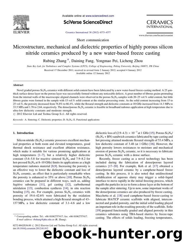 Microstructure, mechanical and dielectric properties of highly porous silicon nitride ceramics produced by a new water-based freeze casting by Rubing Zhang