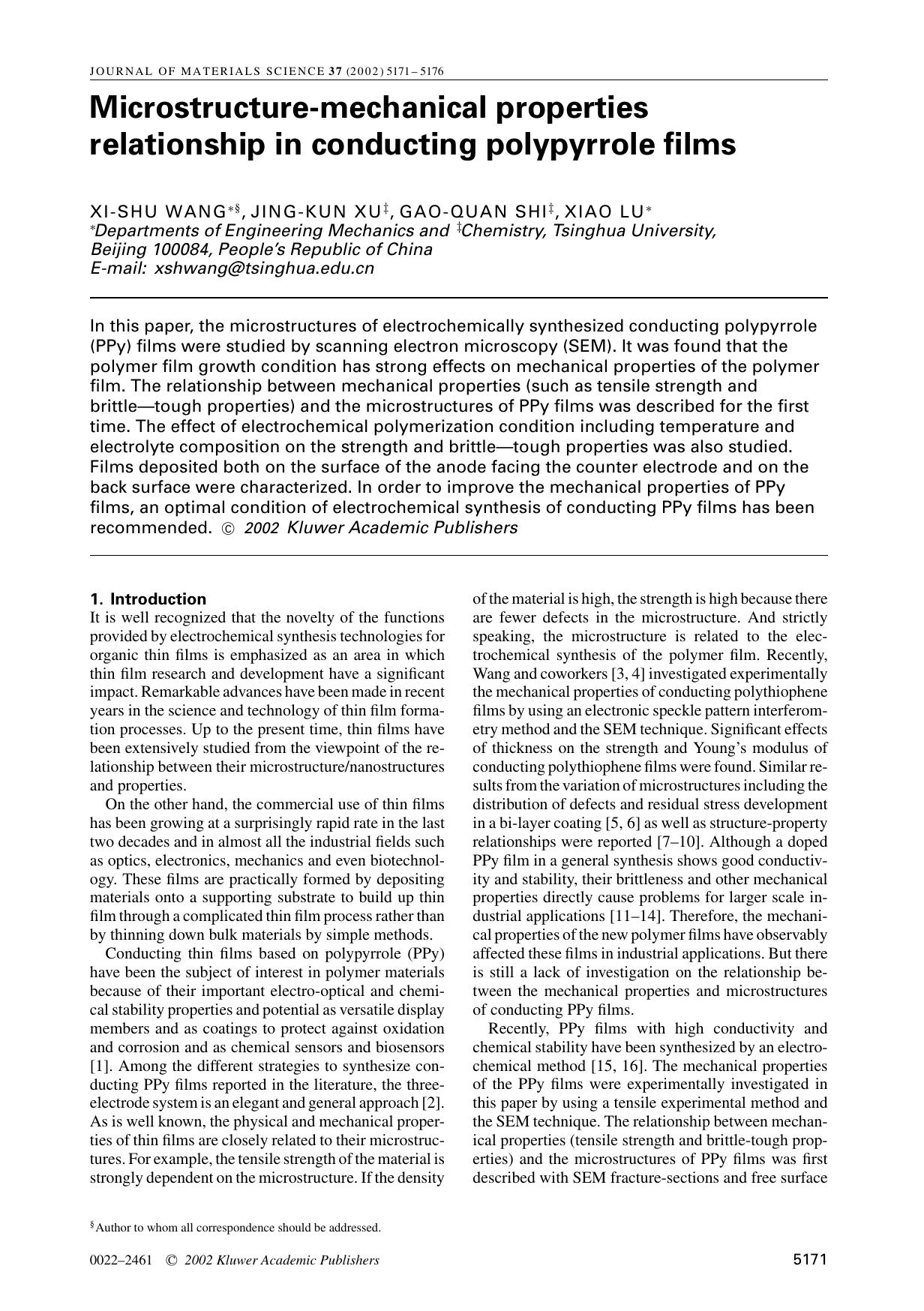 Microstructure-mechanical properties relationship in conducting polypyrrole films by Unknown