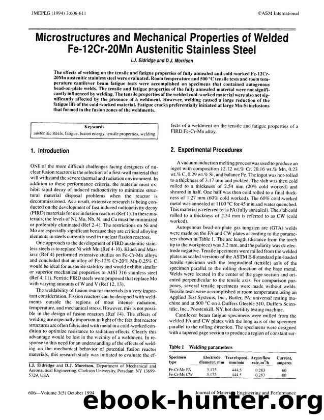 Microstructures and mechanical properties of welded Fe-12Cr-20Mn austenitic stainless steel by Unknown