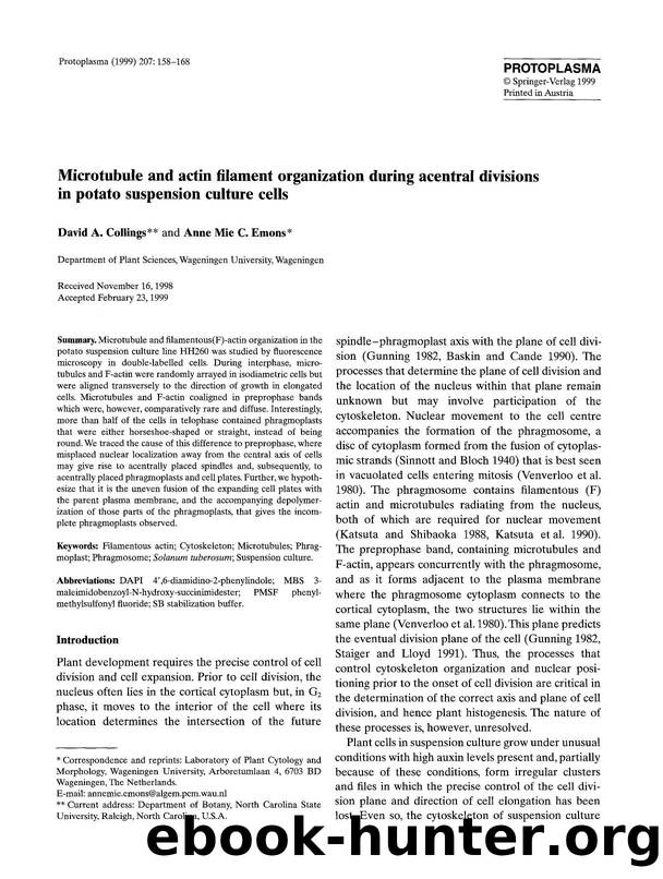 Microtubule and actin filament organization during acentral divisions in potato suspension culture cells by Unknown