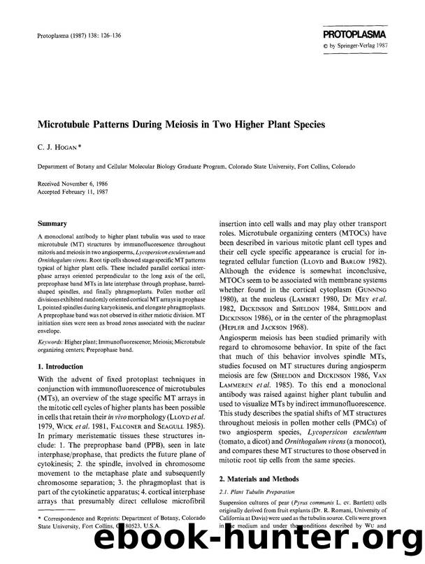 Microtubule patterns during meiosis in two higher plant species by Unknown