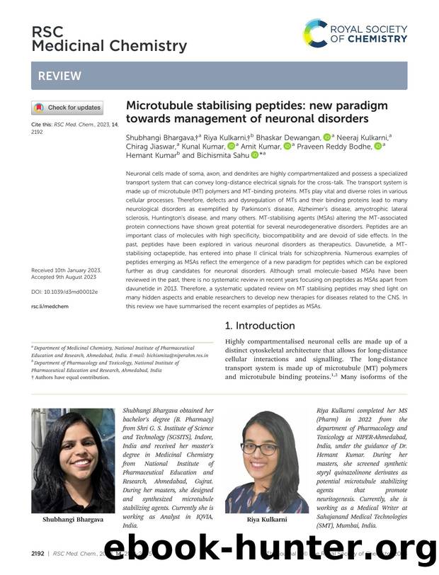 Microtubule stabilising peptides: new paradigm towards management of neuronal disorders by unknow