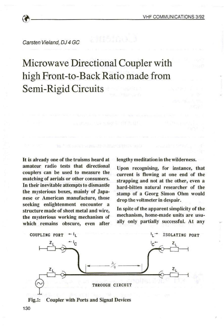 Microwave Directional Coupler with high Front-to-Back Ratio made from Semi-Rigid Circuits by DJ4GC