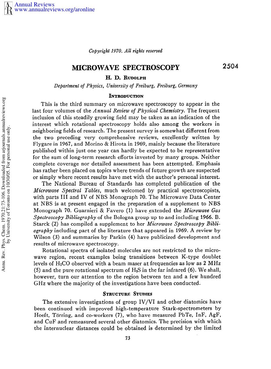 Microwave Spectroscopy by H D Rudolph