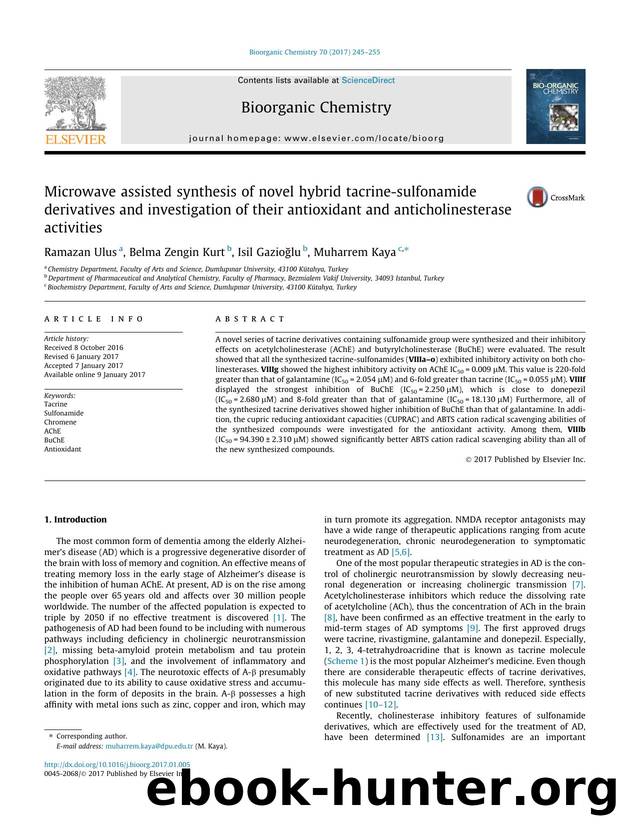 Microwave assisted synthesis of novel hybrid tacrine-sulfonamide derivatives and investigation of their antioxidant and anticholinesterase activities by Ramazan Ulus & Belma Zengin Kurt & Isil Gazioğlu & Muharrem Kaya