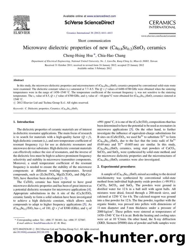 Microwave dielectric properties of new (Ca0.8Sr0.2)SnO3 ceramics by Cheng-Hsing Hsu