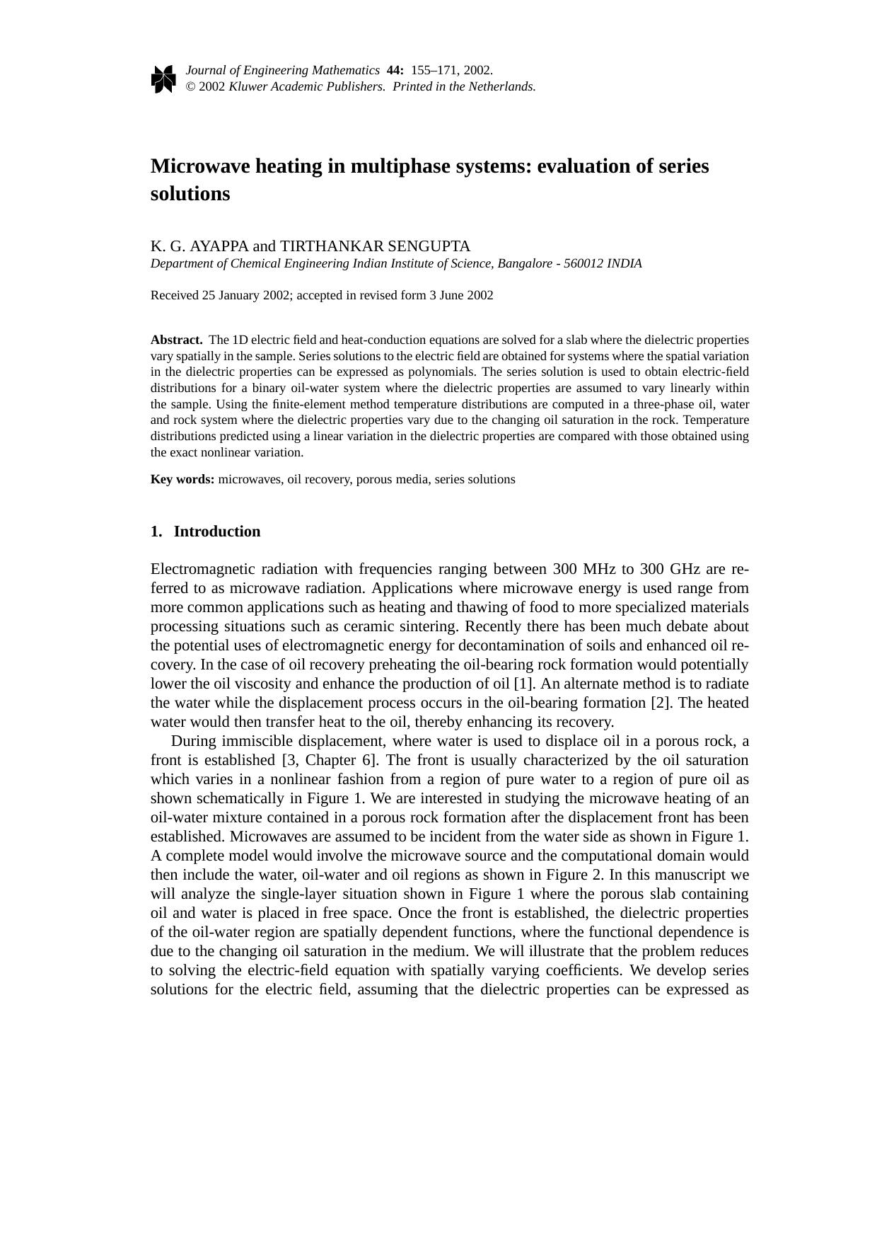 Microwave heating in multiphase systems: evaluation of series solutions by Unknown
