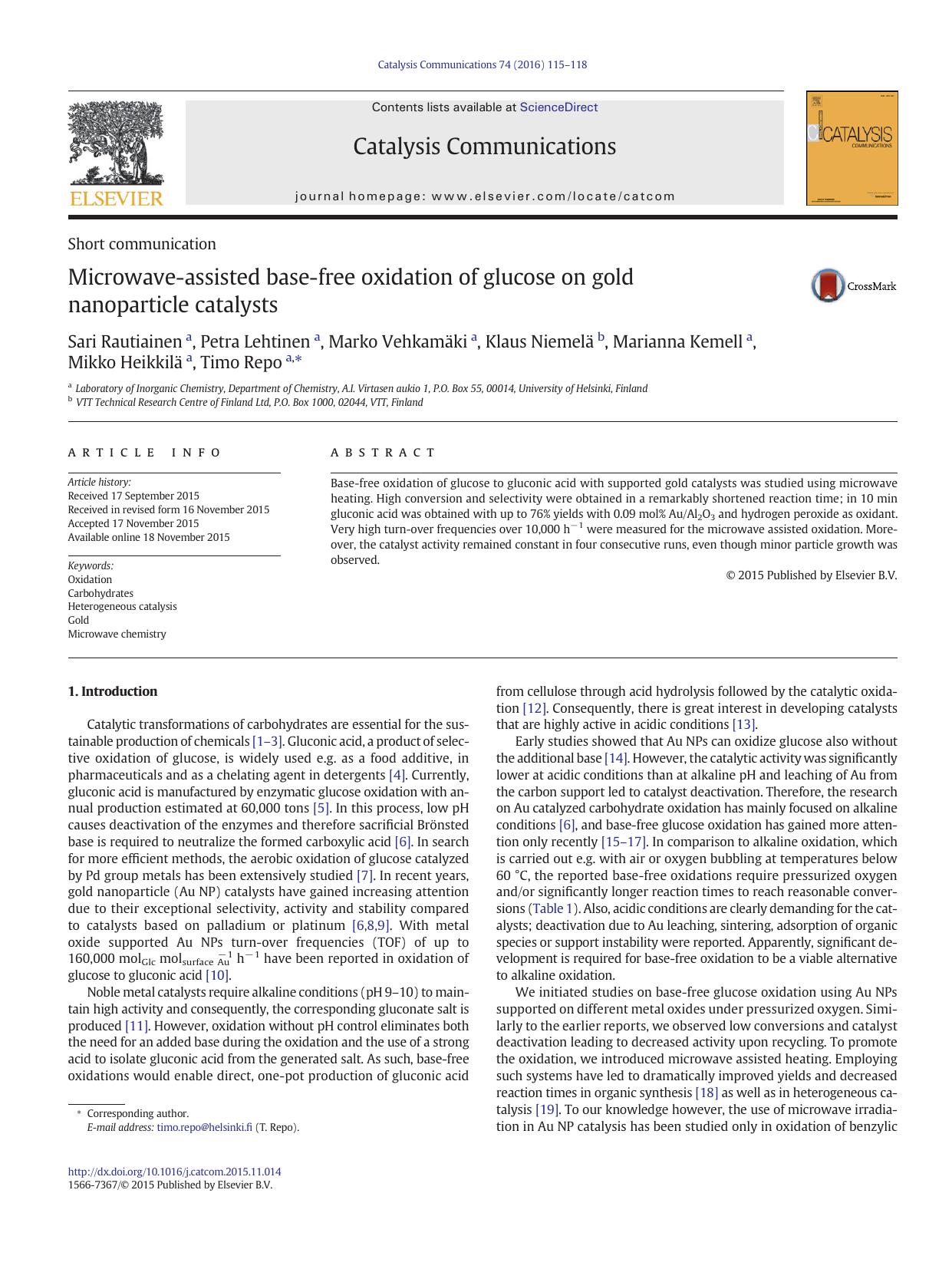 Microwave-assisted base-free oxidation of glucose on gold nanoparticle catalysts by unknow