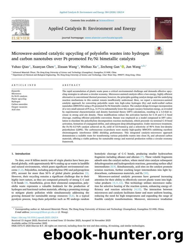 Microwave-assisted catalytic upcycling of polyolefin wastes into hydrogen and carbon nanotubes over Pt-promoted FeNi bimetallic catalysts by Yuhao Qiao & Xuanyan Chen & Zixuan Wang & Weihao Xu & Zecheng Gan & Jun Wang