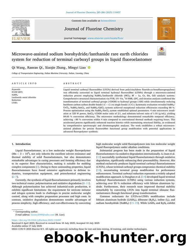 Microwave-assisted sodium borohydridelanthanide rare earth chlorides system for reduction of terminal carboxyl groups in liquid fluoroelastomer by Qi Wang & Ranran Qi & Xiaojie Zhang & Mingyi Liao
