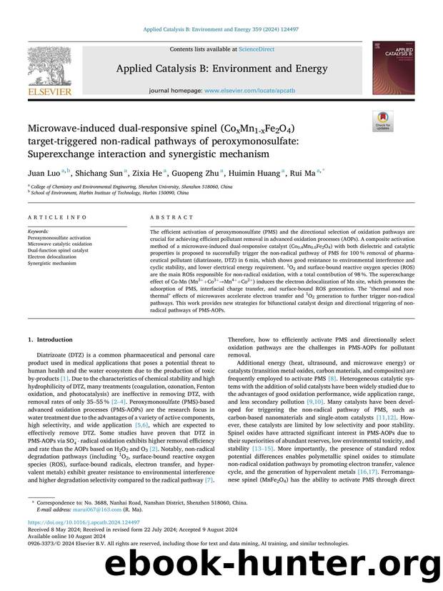 Microwave-induced dual-responsive spinel (CoxMn1-xFe2O4) target-triggered non-radical pathways of peroxymonosulfate: Superexchange interaction and synergistic mechanism by Juan Luo & Shichang Sun & Zixia He & Guopeng Zhu & Huimin Huang & Rui Ma