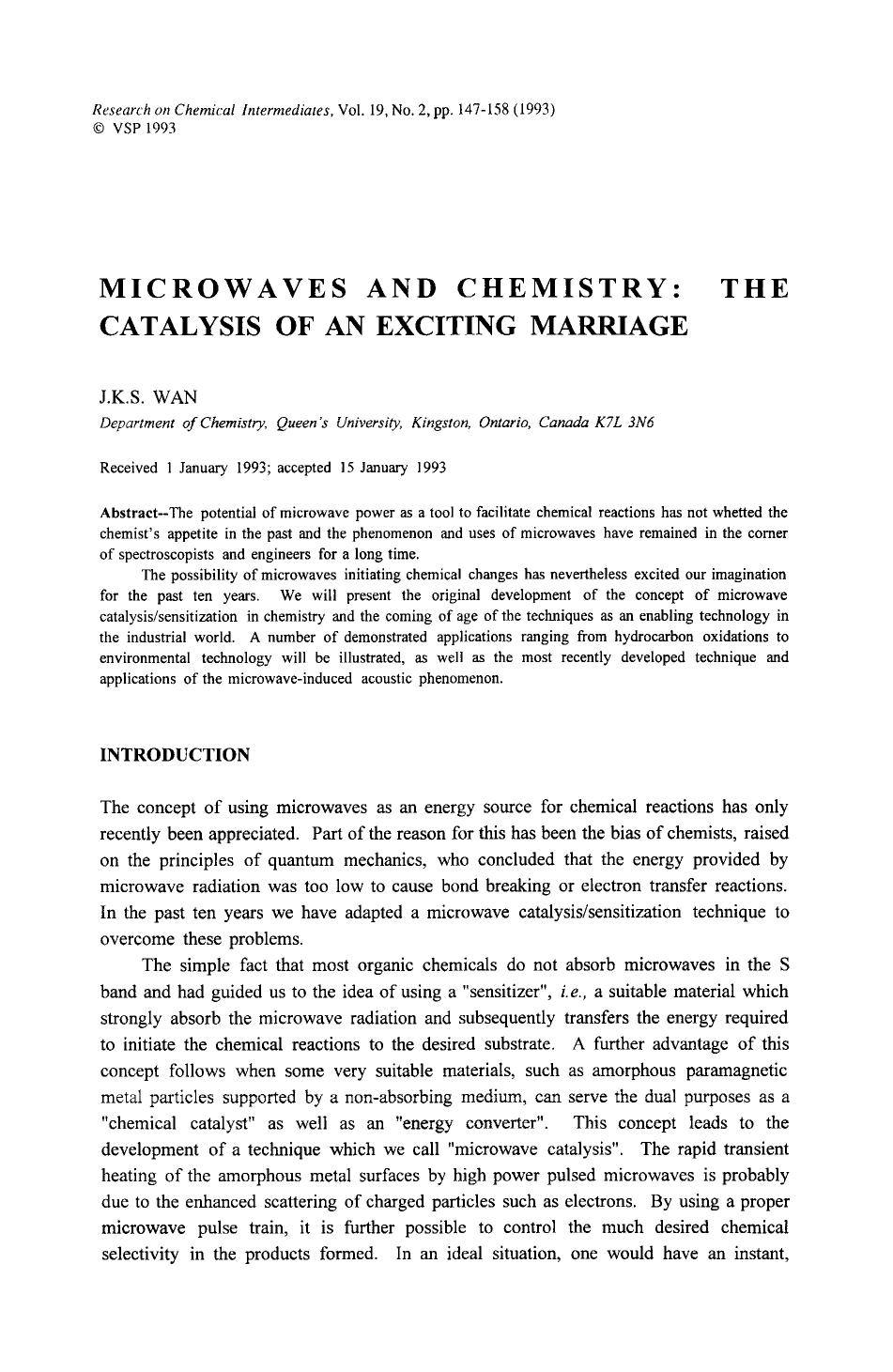 Microwaves and chemistry: The catalysis of an exciting marriage by Unknown