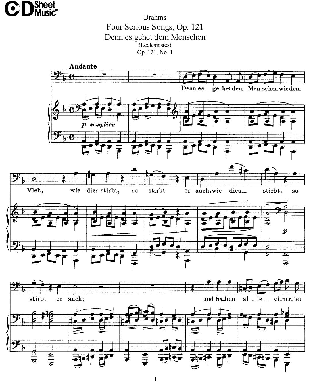 Mid Romantic German Lieder, Brahms: 4 Songs, Op.121 by WBaxley Music Subito Music Corp & Stephens Pub. Co